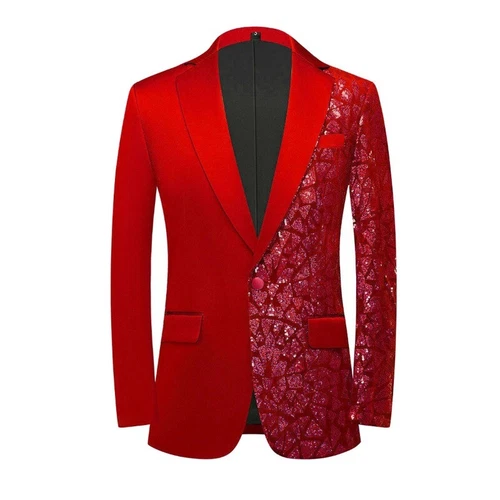 Men Glitter Sequin Suit Jackets One Button Lapel Blazer Slim Dinner Prom Wedding - Picture 5 of 32