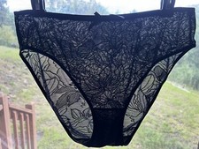 Vtg DELTA BURKE 9443 Leaves Mesh Lace HI-Leg 9/2X Black Brief Panties 103