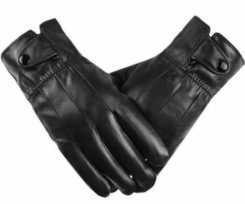 Gents Real Leather Gloves Warm Winter Fleece Lined Quality Black Driving Gloves