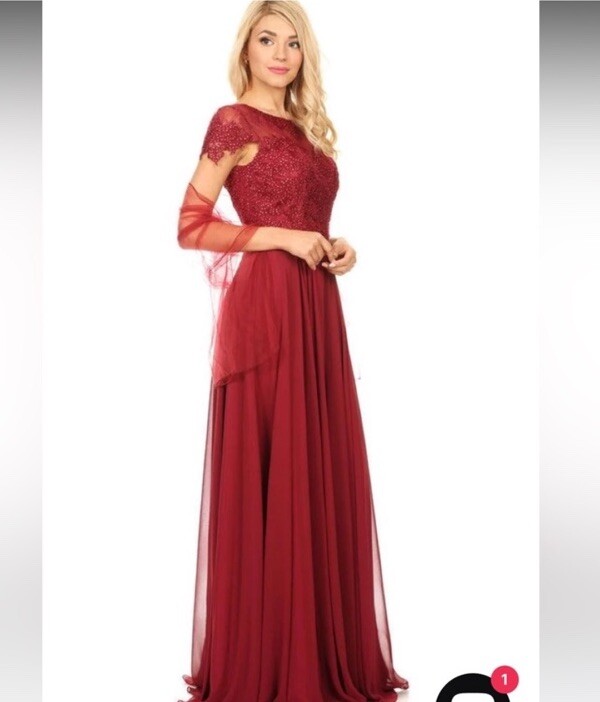 Eva Fashion Long Mother of the Bride Beaded Chiffon Formal Gown EV5130 Burgundy
