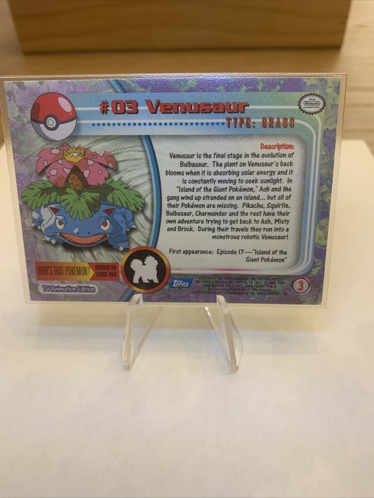 1999 Topps Venusaur Pokemon Card TV Animation HP 03 Blue Logo NM