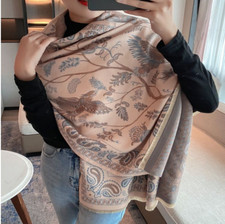 Designer Kaschmir Schal beige Frühling Winter Damen Wollschal 185x65 Decke Wolle