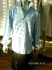 CHAPS Cotton/Polyester SZ Regular 17 (34-35) Men's Blue/Green Plaid Dress Shirt