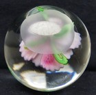 Hand Blown Clear With Pink Flower 2.5" Round Art Glass Paperweight  — photo 4