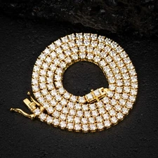 Men's Women's Yellow Gold Plated 3mm Solitaire 5A Cz Iced Tennis Chain Necklace