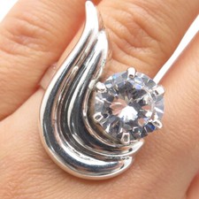 925 Sterling Silver Vintage Round-Cut C Z Modernist Ring Size 6.75
