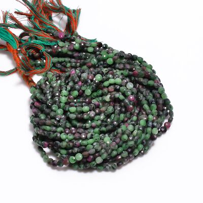 Natural Ruby Zoisite Gemstone Coin Shape Faceted Beads 4X4 mm Strand 13'' EB-170