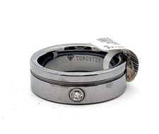 Tungsten .10ct Round Diamond Offset Grooved 8mm Band Ring