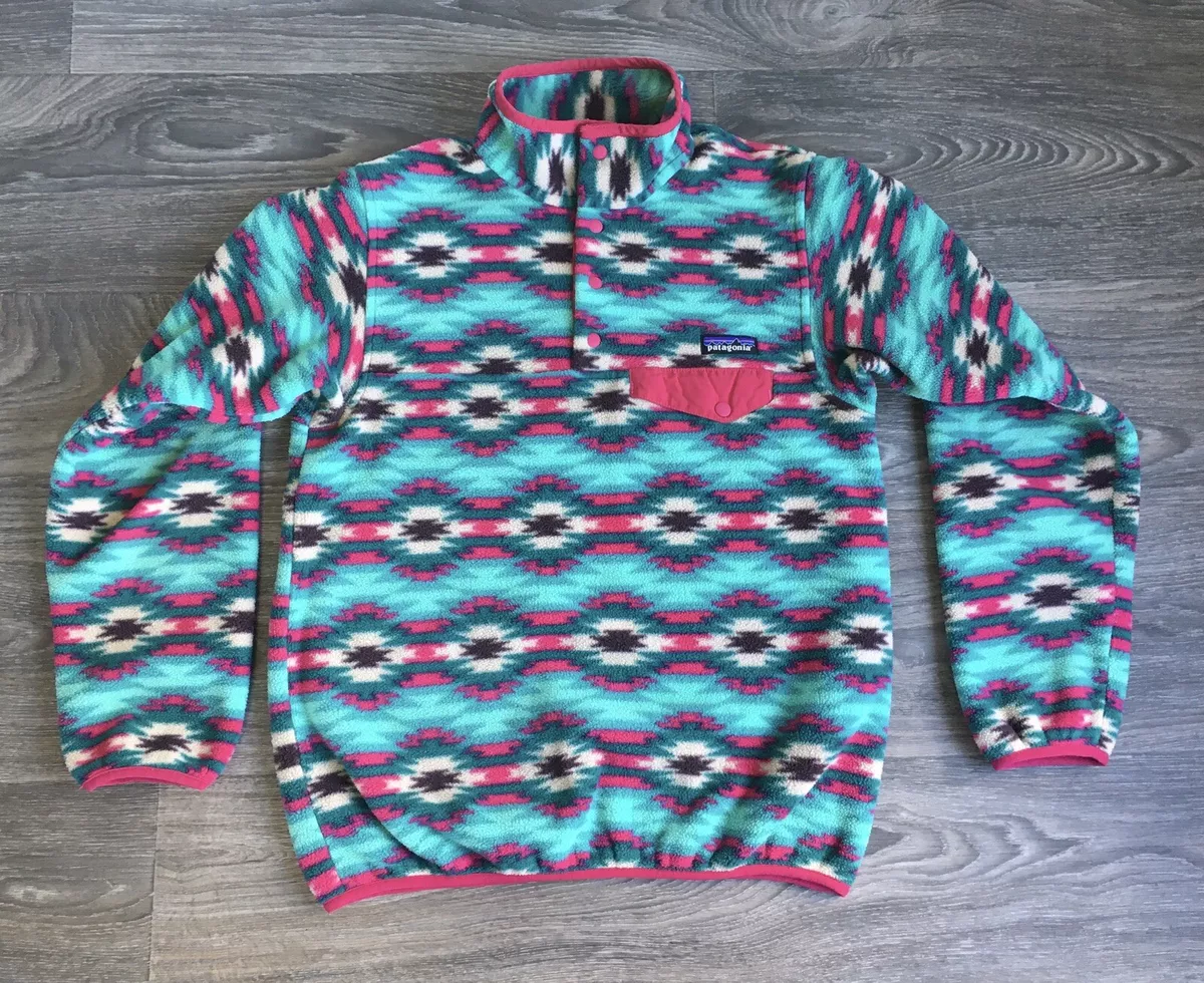 Patagonia Synchilla Fleece Jacket T-snap Pullover Southwest Turquoise Pink  Small