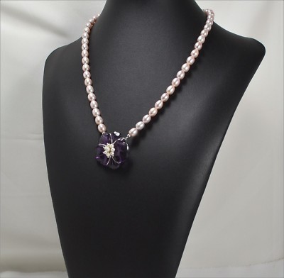 925 SILVER NECKLACE AND FRESHWATER PEARLS LILAC AND AMETSTA FLOWER AGLN 0101