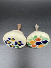 Two Beautiful Hand Painted Floral Ceramic Drawer Pull Knobs - LG