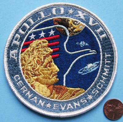 NASA cloth back PATCH '70s vtg APOLLO 17 XVII  Lion Brothers - Cernan Evans - 4''