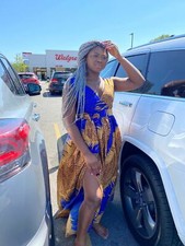 Ankara Print long brown and blue Ankara Dashiki 