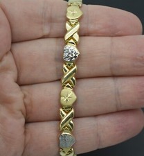 14k Solid Two-Tone Gold Hearts  Kisses Bracelet 71/2'' 8mm 5.7gr