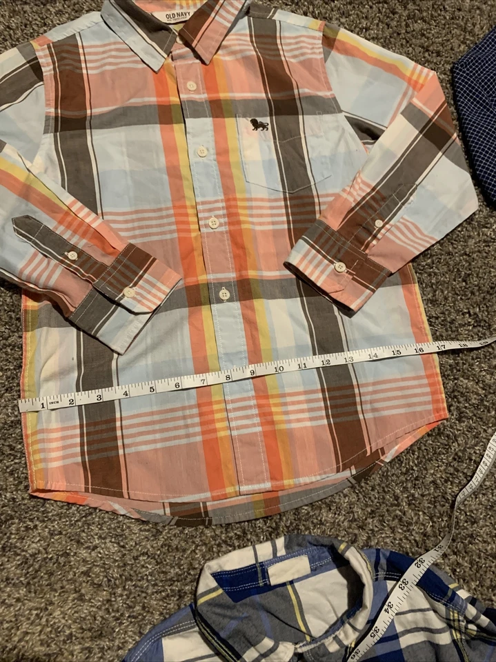 Lot Of 4 Dress Shirts Boys Medium Long Sleeve Flannel All White Checkered Blue - Image 3 of 4