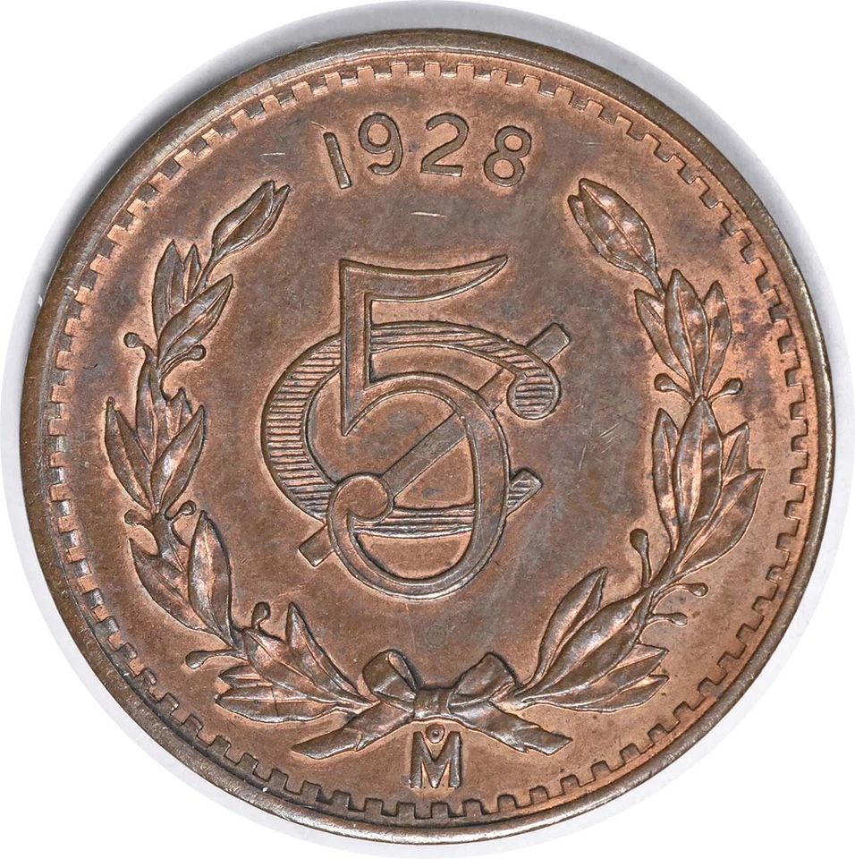 1928 Mo Mexico 5 Centavos Large Date KM422 UNC Uncertified #919 - Image 2 of 2
