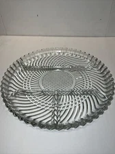 Vintage Dominion Glass Canada Clear Divided Plate Snack Relish Cheese Fruit 1940