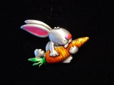 "JJ" Jonette Jewelry Silver Pewter 'RABBIT with HUGE Carrot' Tack Pin