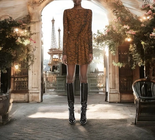 SAINT LAURENT (YSL) Mini abito Saint Laurent Paris stampa animalier nuovo con etichette taglia 38 $3590 00