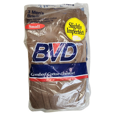Men s Brown BVD Cotton Underwear Briefs 3-Pack - New
