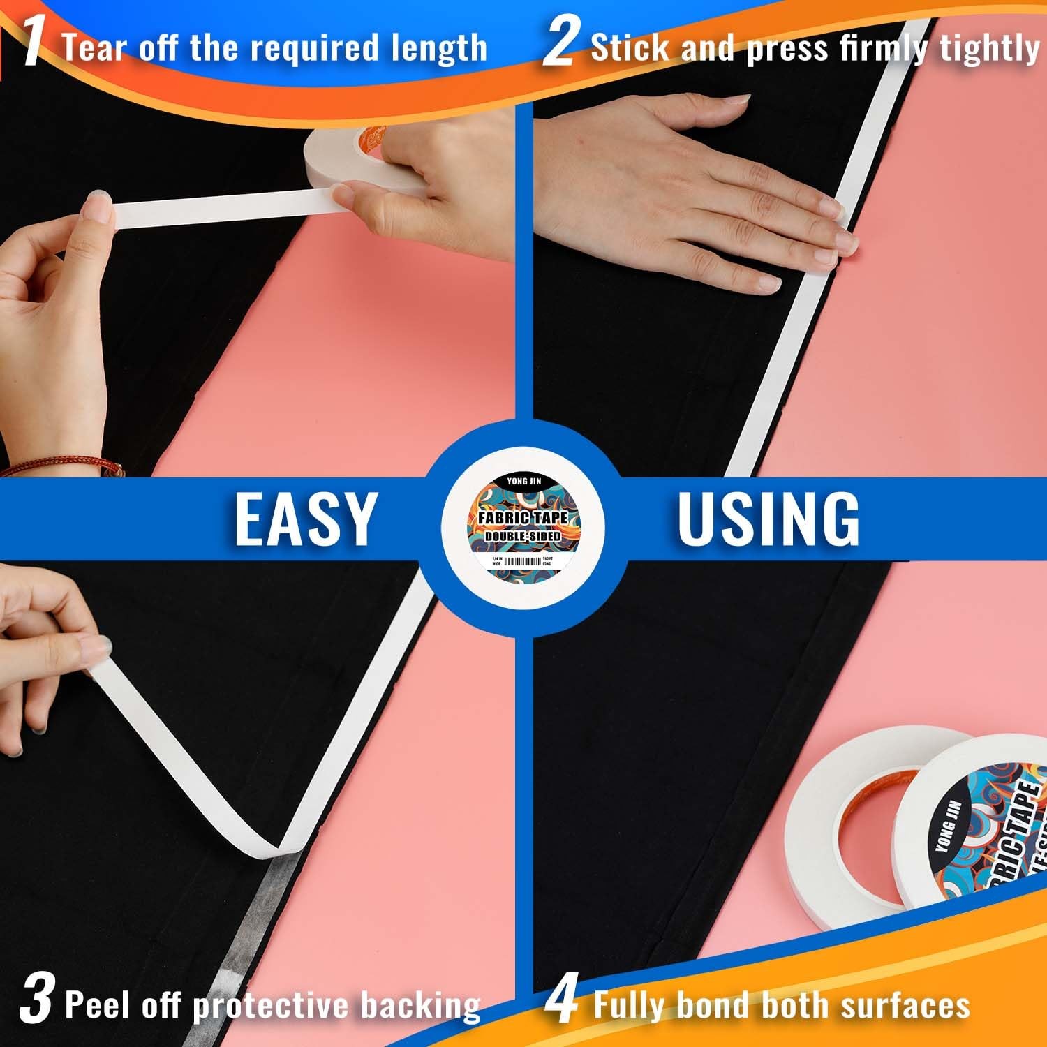 Double-Sided Fabric Tape (2 Rolls) - No Sewing or Ironing Required, Perfect f...