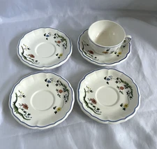 OISEAUX DE PARADIS GIEN Bird of Paradise 1 cup & 4 saucers.  France. MINT