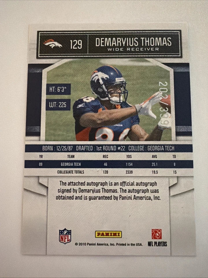 2010 Demaryius Thomas Donruss Classics Significant Signatures Auto RC #d /399 - Image 2 of 2