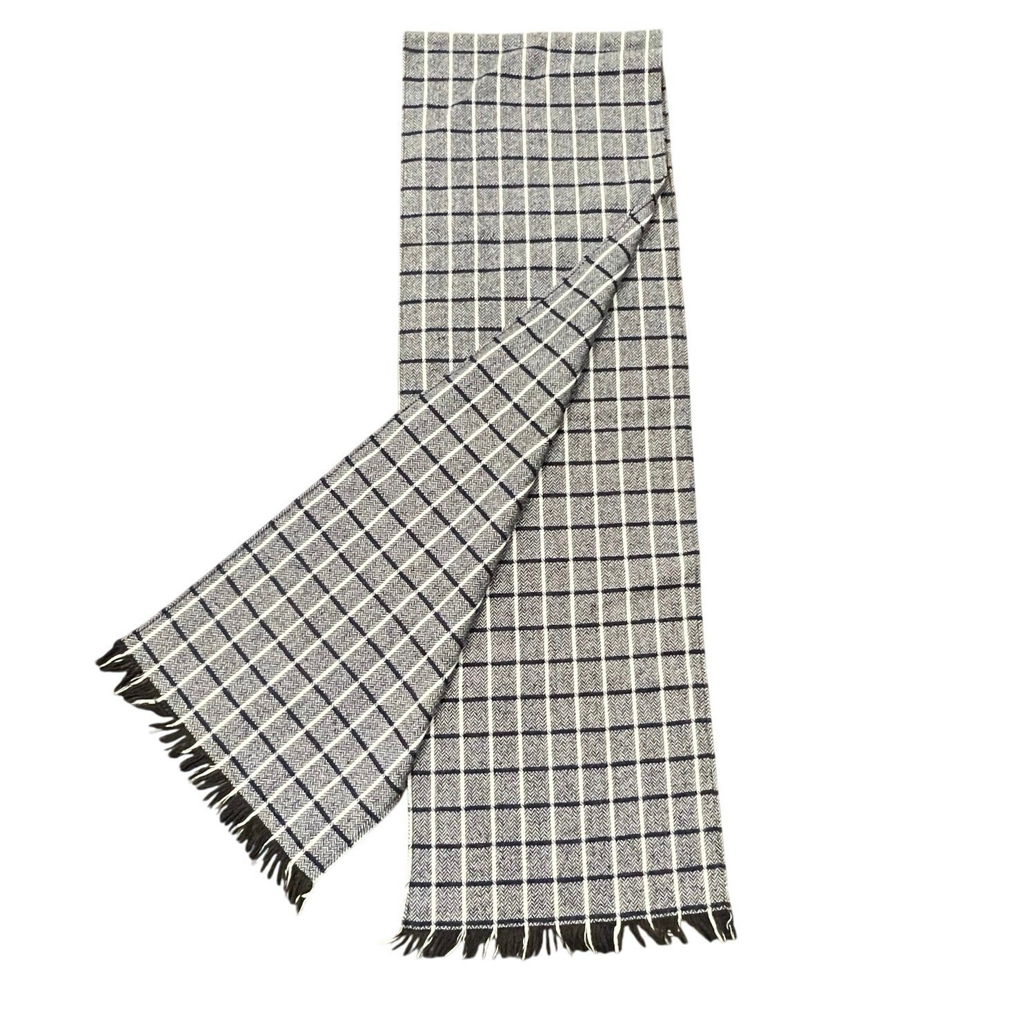 "Mens Wool Scarf Evan Picone Navy White Black 10 1/2 x 68\" Fringe VGC"
