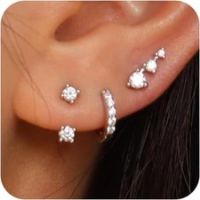 Gold Hoop Earrings Set for Women - 14K Gold/White Gold Plated Huggie Hoop