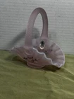 Fenton Hand Painted Pink Satin Glass Miniature Mini Basket Purplish Roses