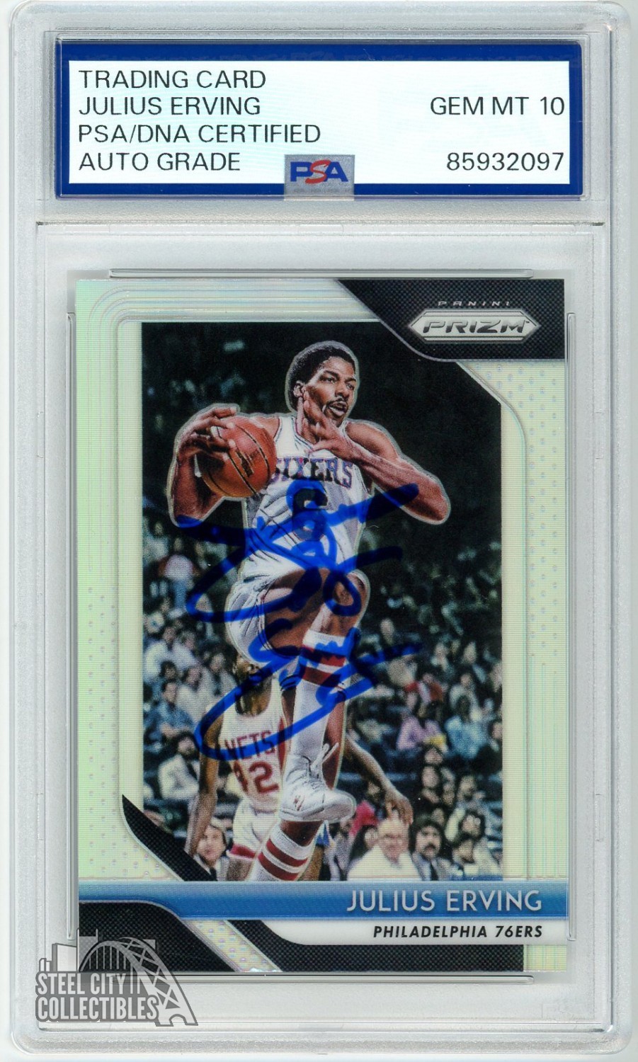 Julius Erving 2018-19 Panini Prizm Silver Autograph Card #95 PSA/DNA 10