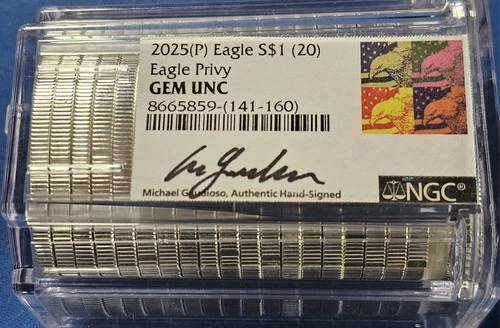 2025 (P) American Silver Eagle Privy Roll NGC Gem Uncirculated Gaudioso Signed