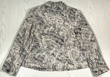 Chico s Silk Blend Jacket Women 2 Large Paisley Silver Purple 3 Button Lined