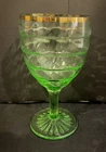Old Anchor Hocking Block Optic Green Depression Uranium Glass 5.5" Water Goblet