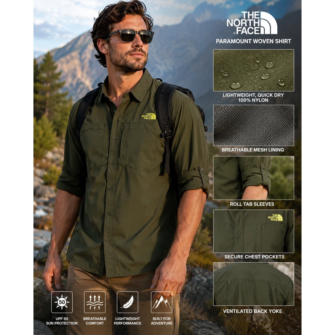 The North Face Shirt Mens XXL Green Paramount Woven Long Sleeve UPF 50 NWT