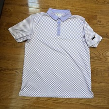 Yatta Golf Polo Shirt Mens Large Purple Checkered Stretch Golf Performance