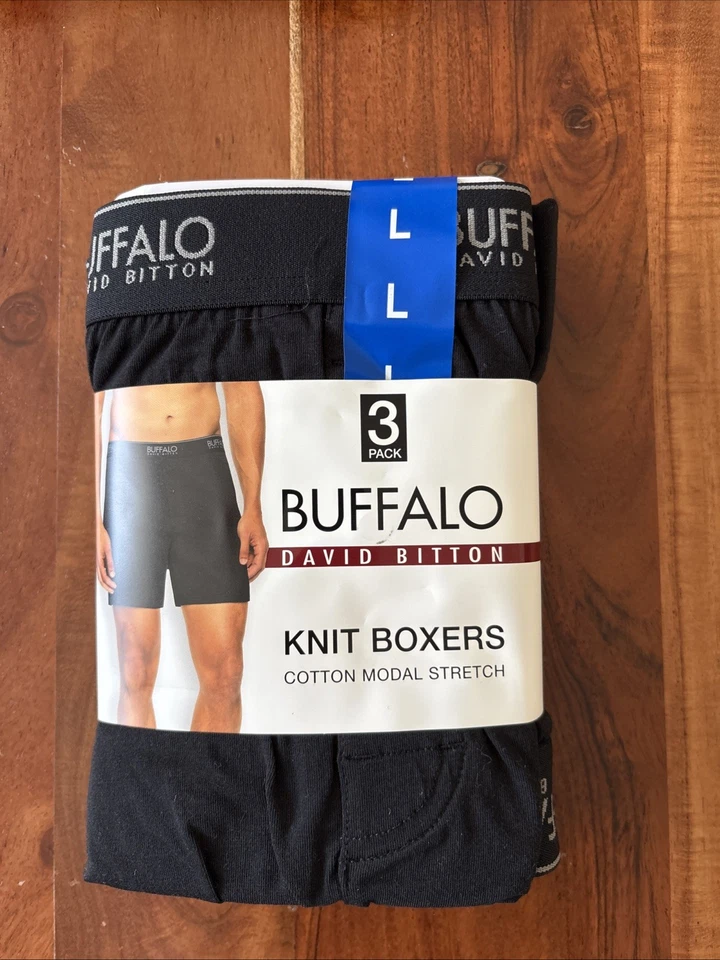 Boxers de punto Buffalo David Bitton para hombre - Paquete de 3 algodón modal elástico L negros nuevos con etiquetas Foto 2 de 3