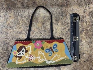 Laura Maclary Embroidered Skeleton Butterfly Folk Art Handcrafted Textile Bag