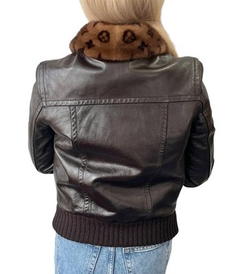 LOUIS VUITTON Vintage LV Monogram Logo Fur Leather Jacket #36 Zip