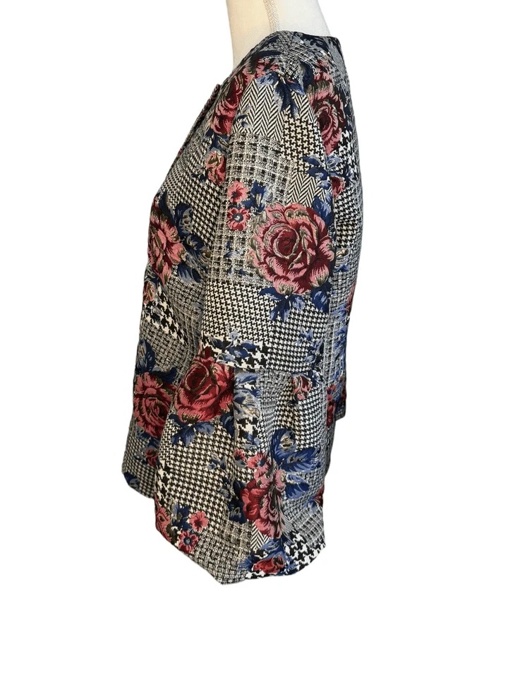 Chaqueta Blazer Para Mujer Alfani Mediana Metálica Floral Manga Burbuja Cierre a Presión Foto 2 de 4