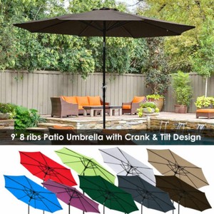 9ft-8-Ribs-Outdoor-Patio-Umbrella-Crank-Tilt-Market-Yard-Beach-Sunshade-UV-Block