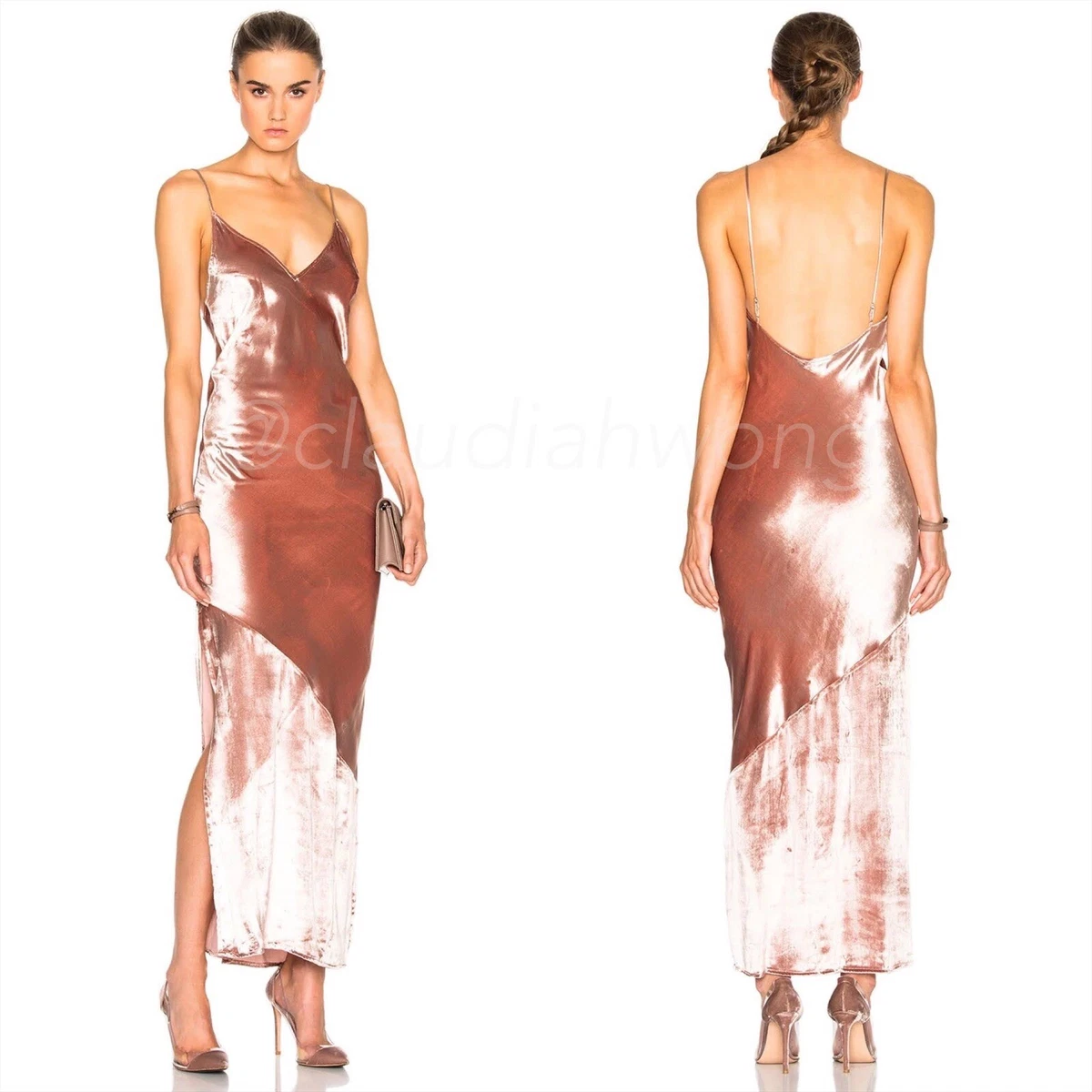 Silk Satin Long Slip Dress W/roses