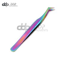 DDP New 3D Eyelash Extension Tweezers Semi Angled Multi Rainbow Color