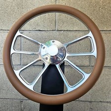 14 Billet 4 Spoke Steering Wheel W Tan Vinyl Half Wrap And Plain Horn
