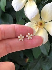 925 Sterling Silver Cz Gold Flower Stud Earrings Tiny Studs 7mm