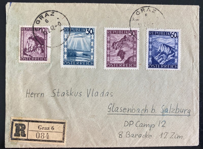 1947 Graz Austria Registered Cover To Salzburg Displaced Person DP Camp Vladas