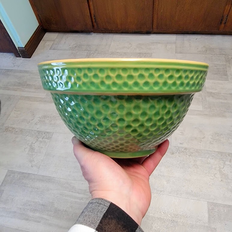 Vintage Over and Back YELLOW WARE Green Mixing Bowl 9 1/4