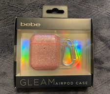 bebe Gleam AirPod Case Pink Sparkle Glitter with Carabiner