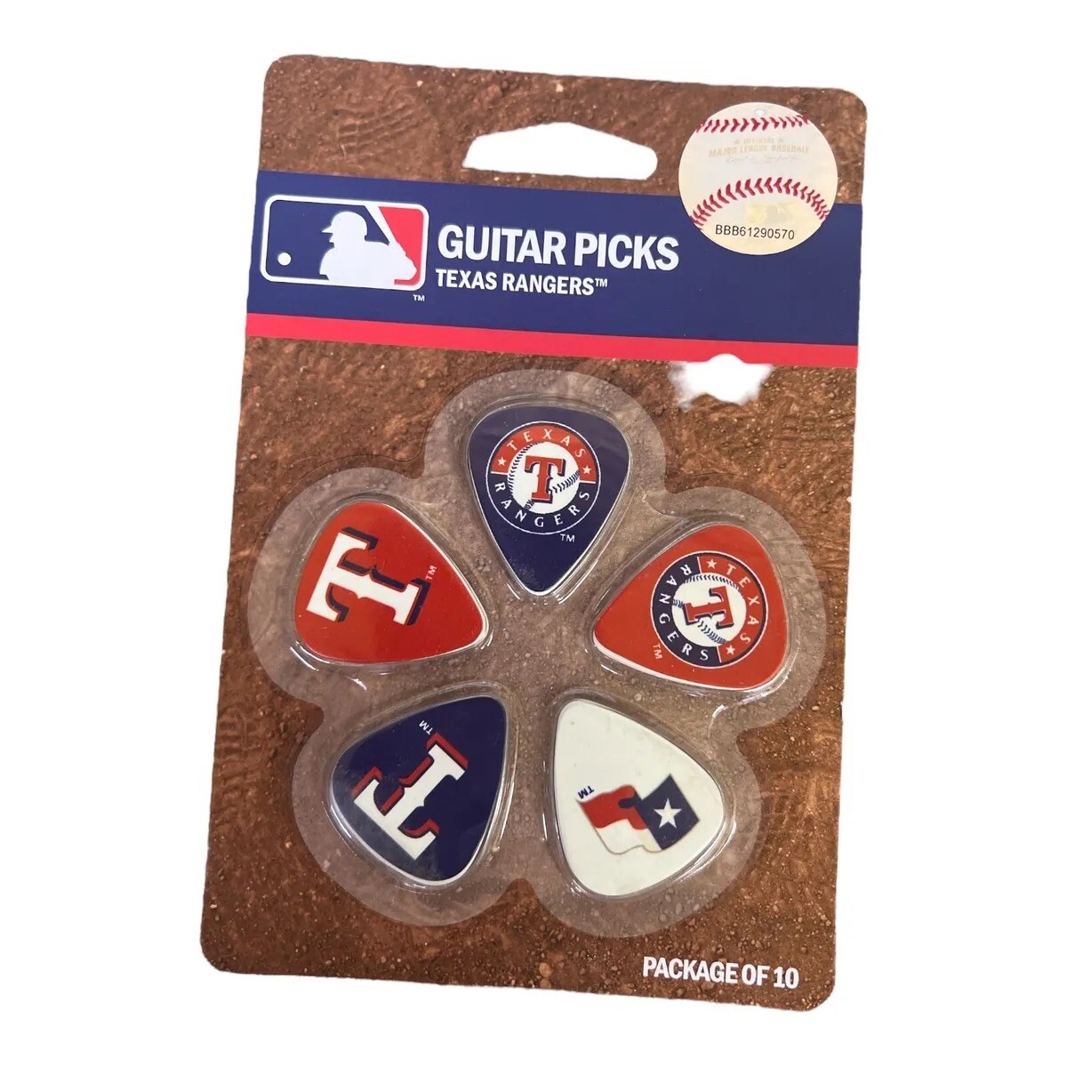 Pack of 10 TX Texas Rangers MLB Baseball Woodrow Guitar Picks Free
