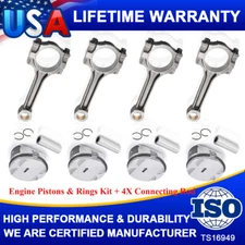 Engine Pistons & Rings Kit + 4X Connecting Rod For 2.4L Chevrolet Buick Pontiac